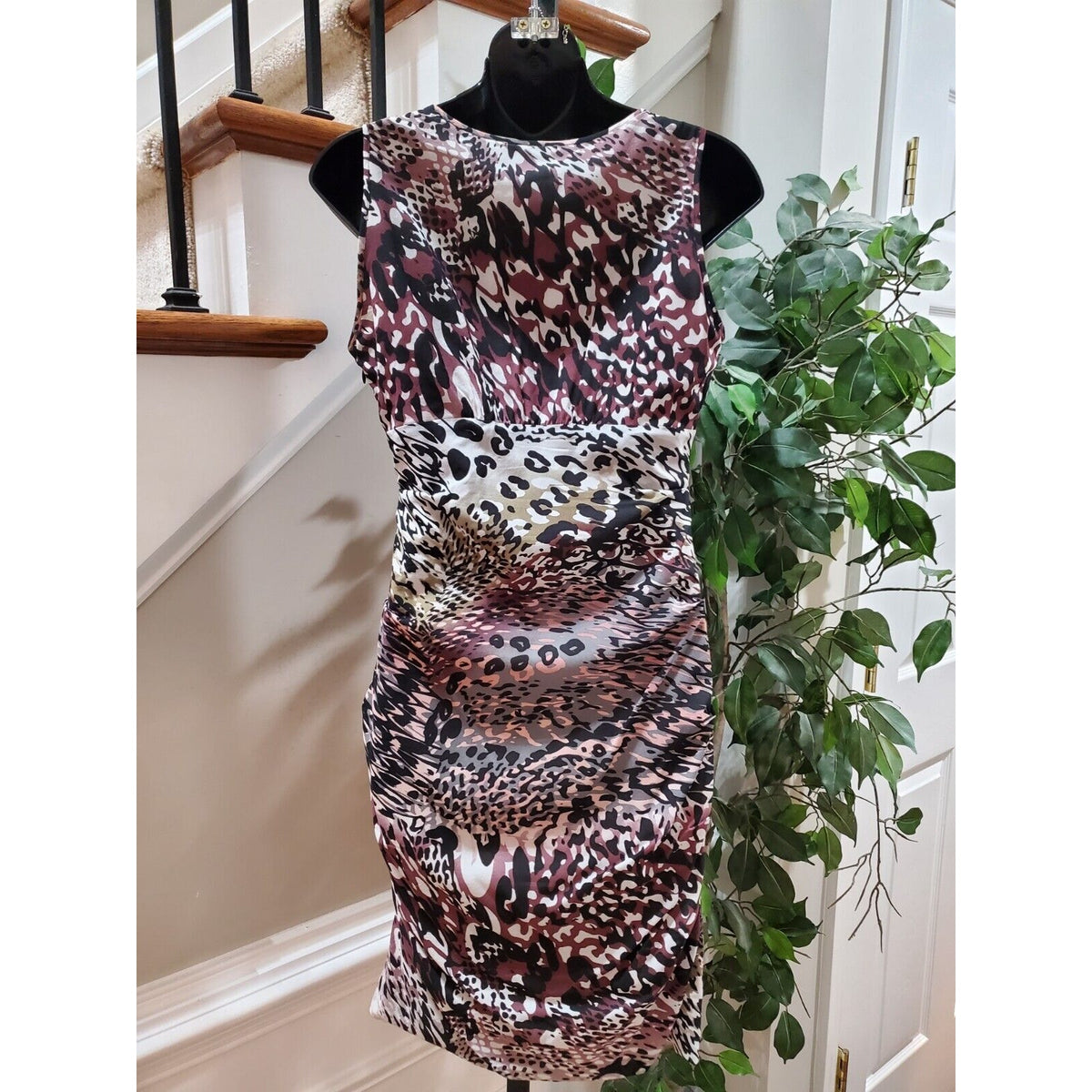 Andrew Marc Women's Multicolor Nylon V-Neck Sleeveless Knee Length Dress Size 2