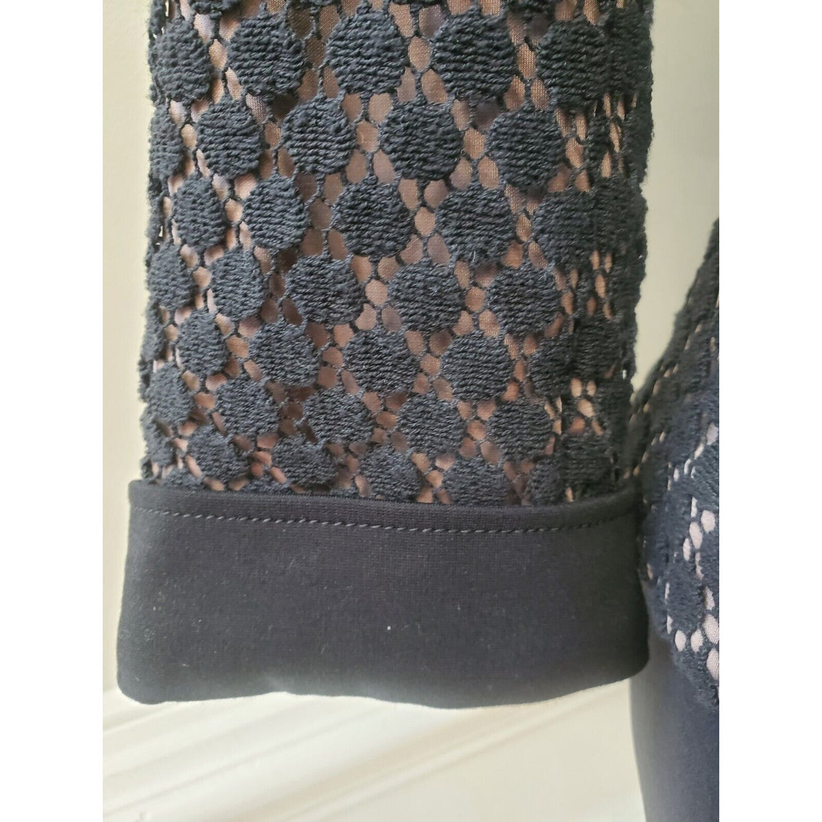 Kay Unger Womens Black Cotton 3/4 Sleeve Crochet Swiss Dot Stretch Blazer Size 6