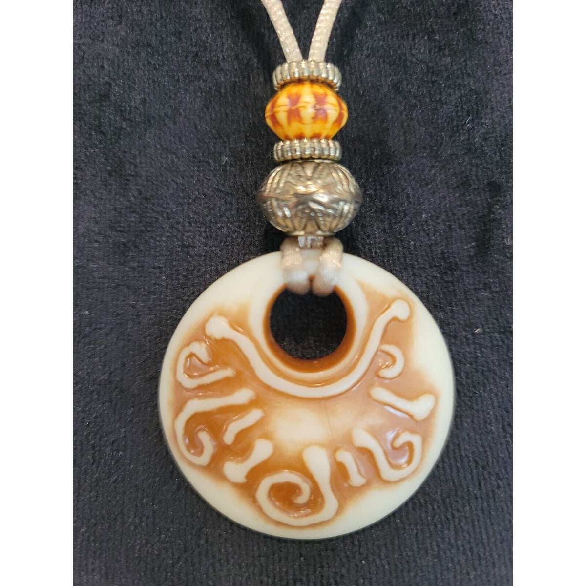 Womens Beige Natural Coral Stone Chrysanthemum Pendant Statement Necklace
