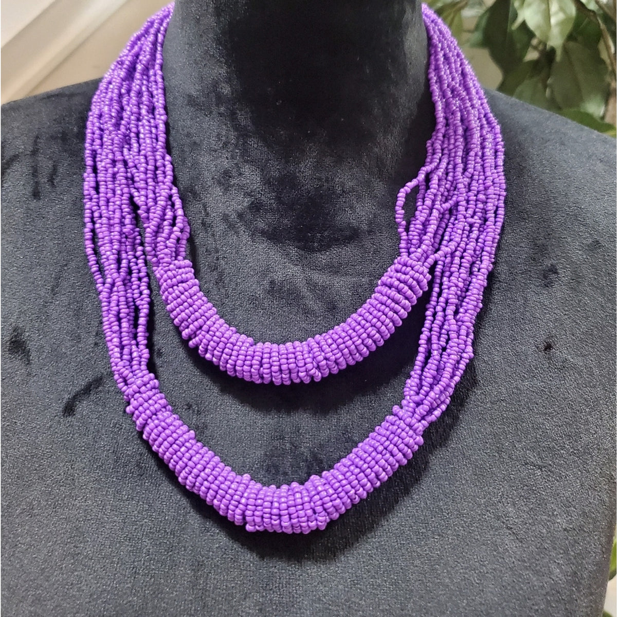 Double Purple Bead Seed Necklace