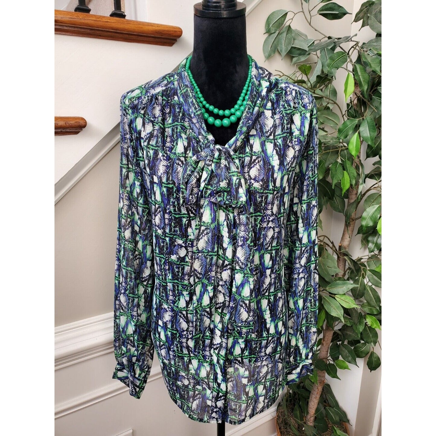 Liz Claiborne Women's Multicolor Rayon V-Neck Long Sleeve Casual Top Blouse 2X