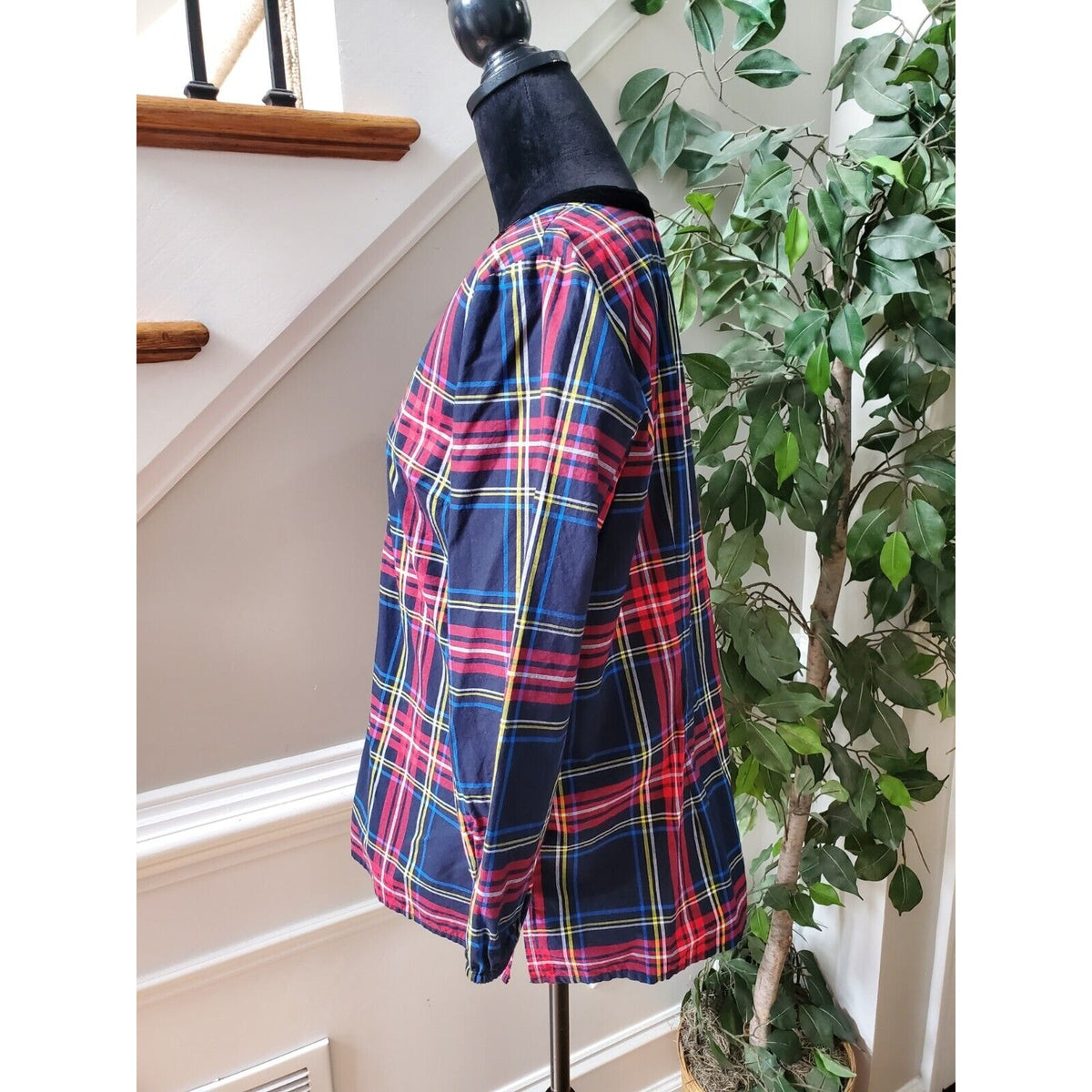 Talbots Petite Women's Blue Cotton Check Long Sleeve Casual Top Blouse Size LP