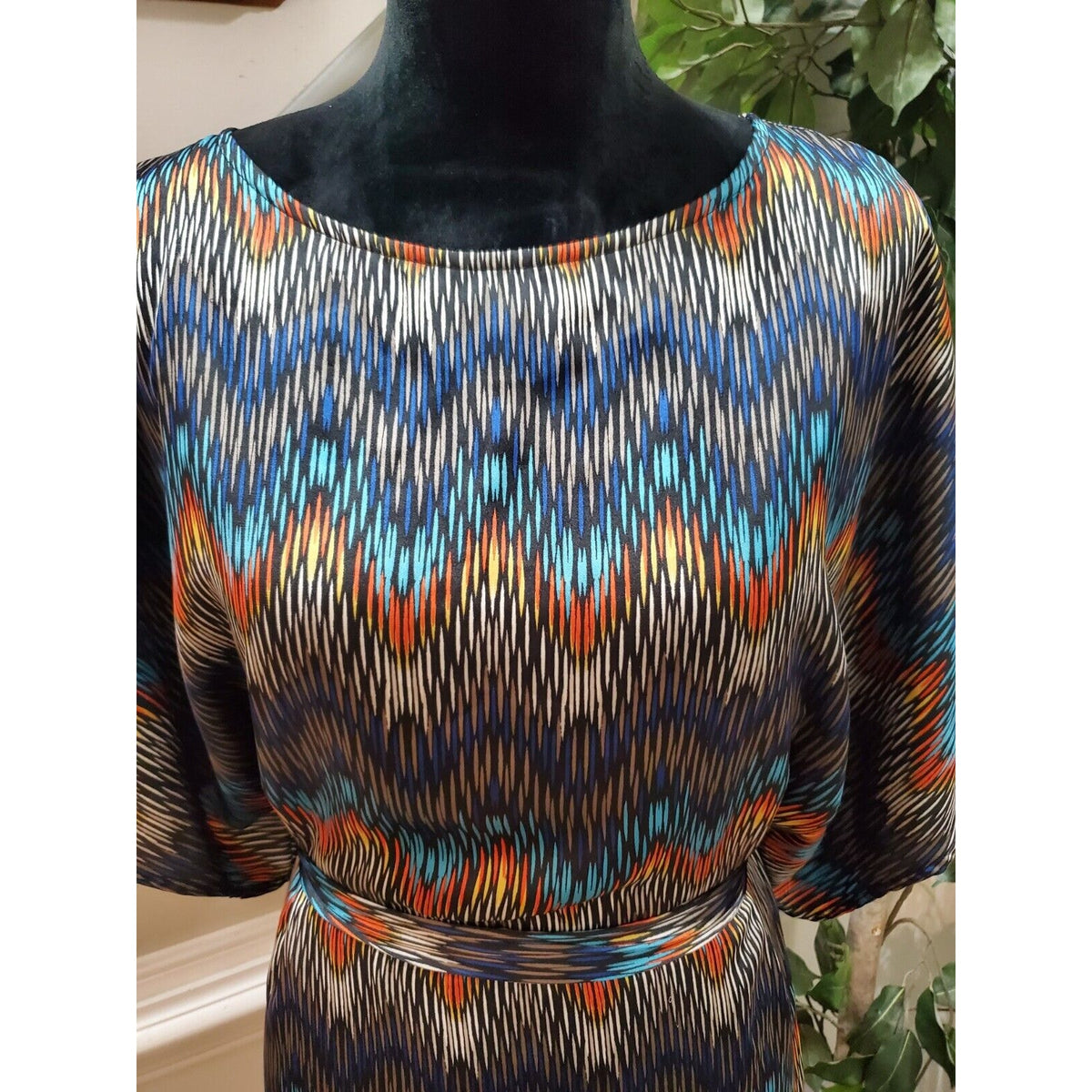 MSK Women Multicolor Polyester Round Neck Short Sleeve Knee Length Dress Size 8