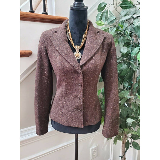Liz Claiborne Women's Brown Wool Three Buttons Single Breasted Blazer Size 10P