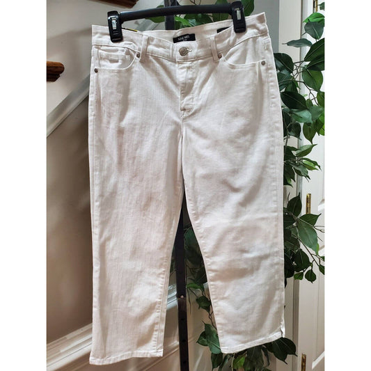 Nine West Jeans White Cotton High Rise Zippered Straight Fit Capri Pant 8