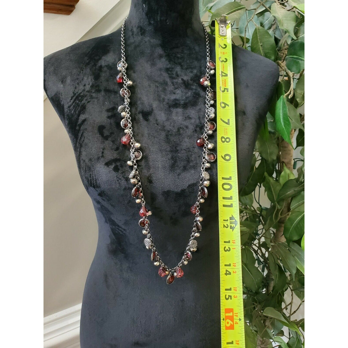 Women's Dark Red Stone with Silver Chain Necklace