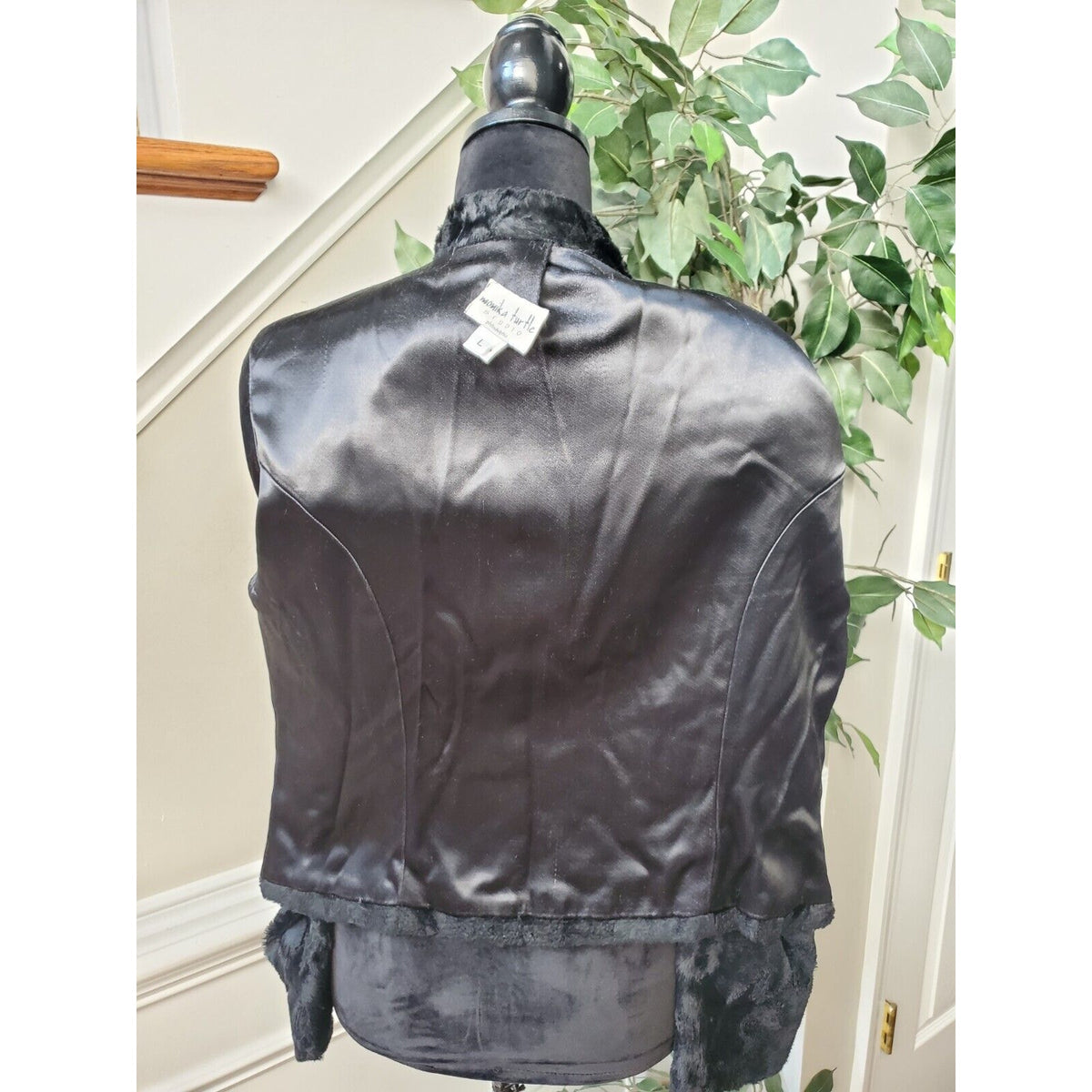 Monika Turtle Studio Black Faux Fur Long Sleeve Casual Front Zip Jacket Large