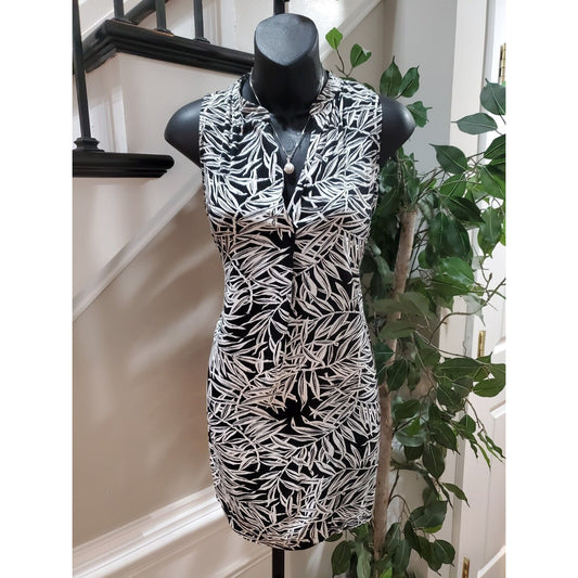 LOFT Womens Black White Rayon V Neck Sleeveless Knee Length Dress Size XS Petite