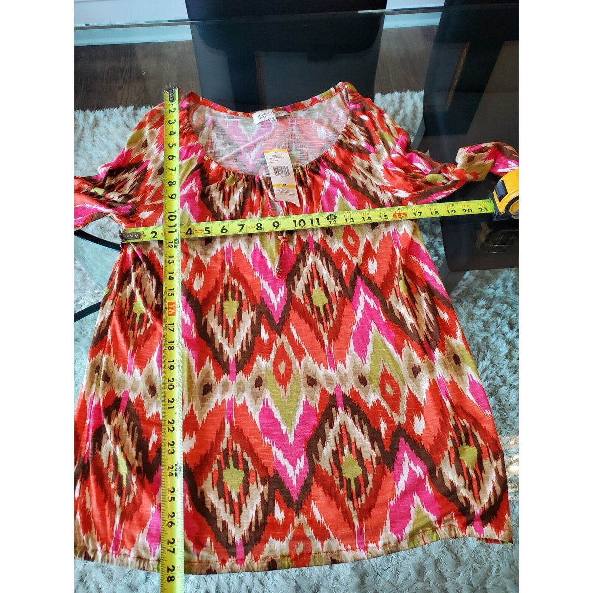 Jones New York Women Multicolor Viscose Scoop Neck Long Sleeve Top Blouse Size M