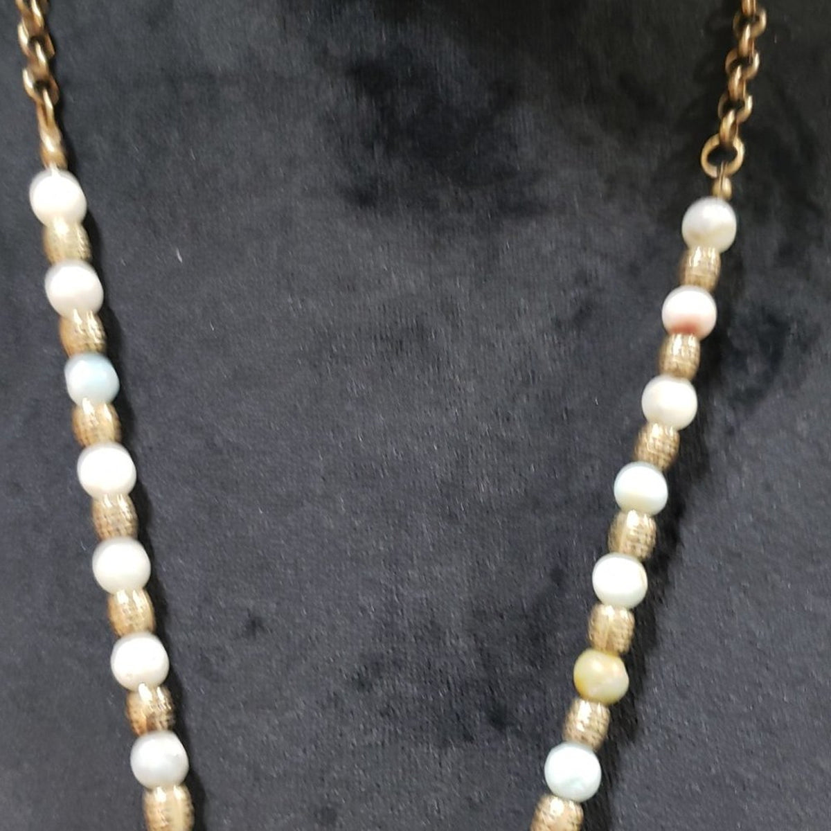 Womens Fashion Gemstone Gold Tone Beads Tassel Fringe Necklace with Lobster
