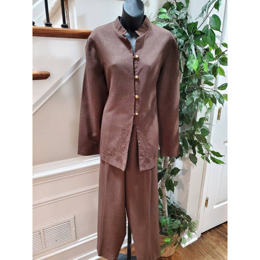 Pride Joy Women's Brown Polyester Single Breasted Blazer & Pant 2 Pc's Suit 18size-