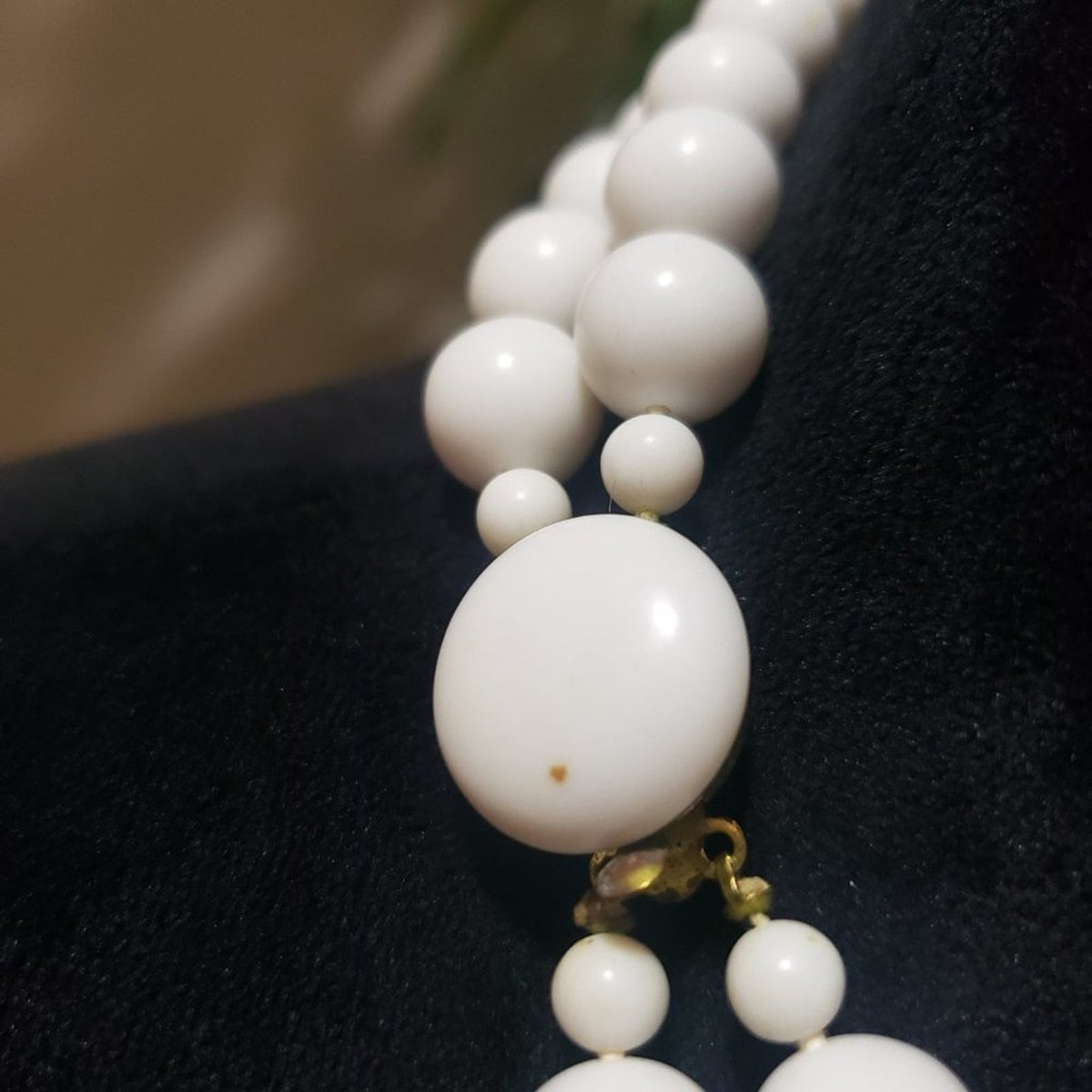 Womens Fashion White Double Strand Round Beaded Necklace with Lobster Clasp