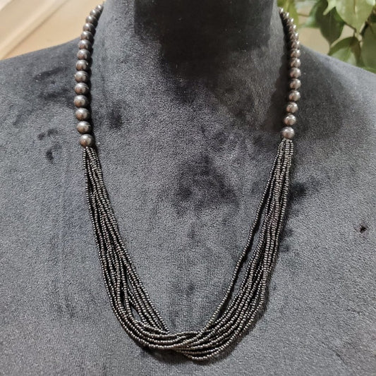 Women's Black Multilayer Round Beaded with Lobster Clasp Fashion Jewelry Necklac