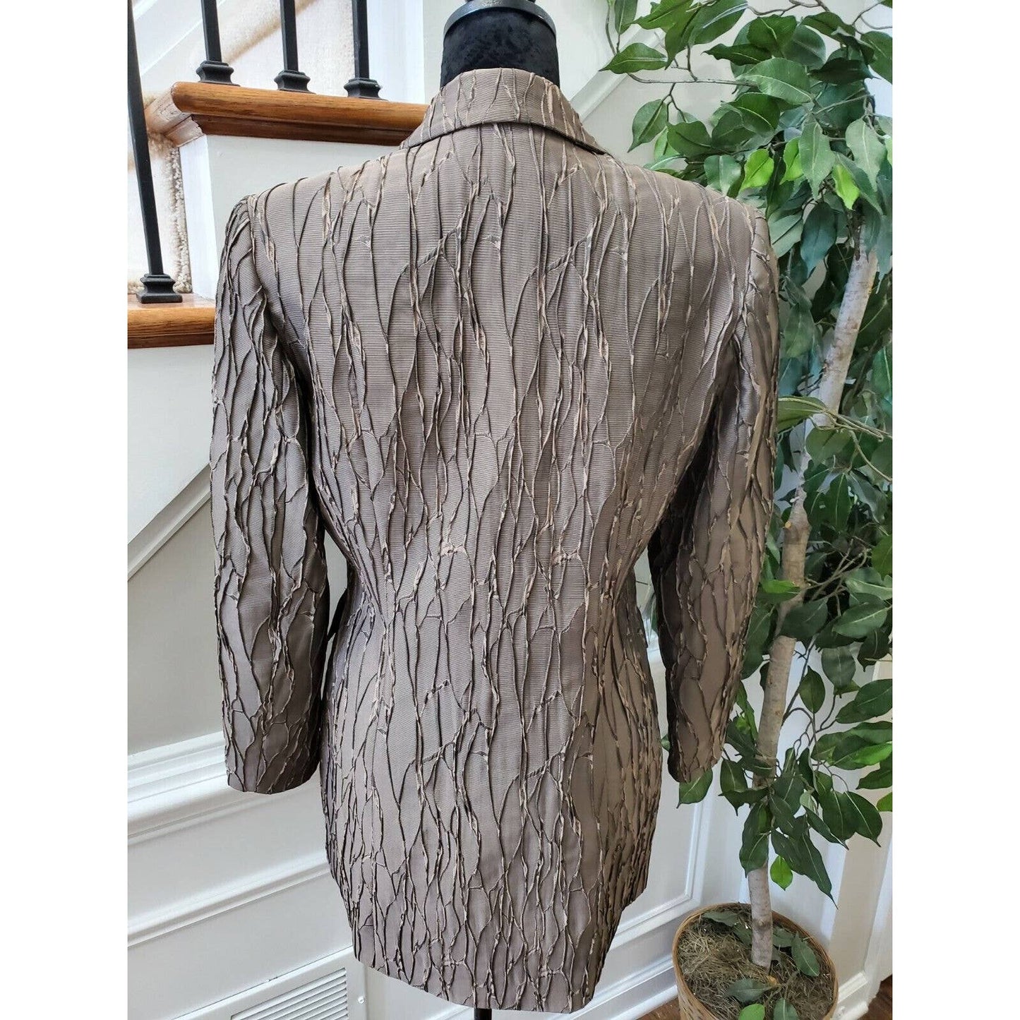 Vintage Serge Dana Brown Polyester Long Sleeve Single Breasted Fitted Blazer 40