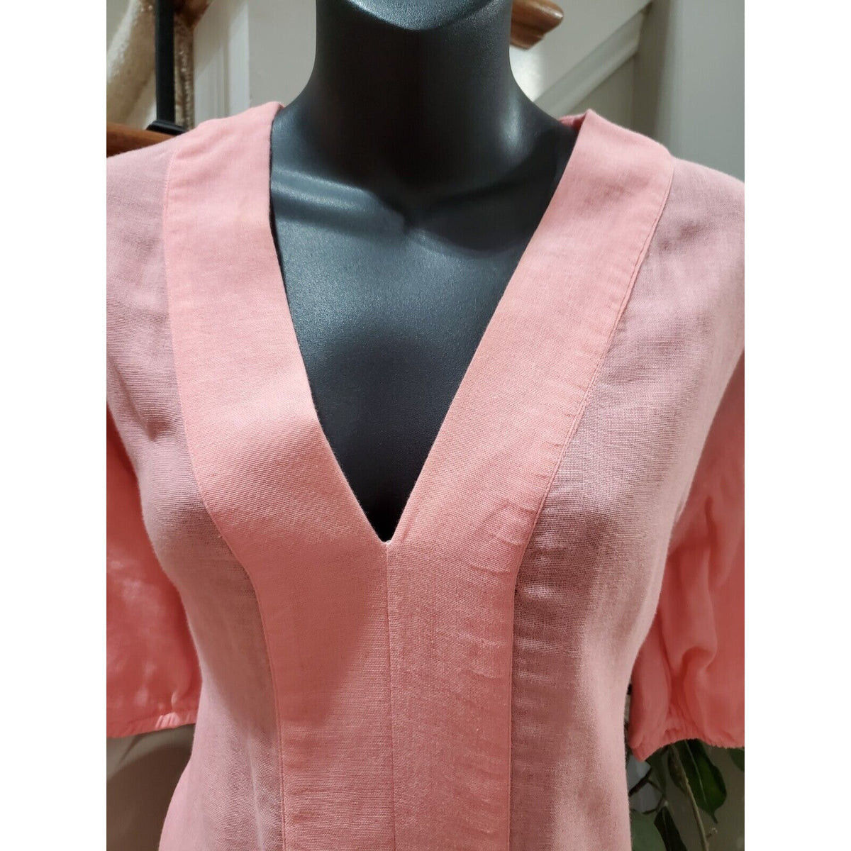 Lake Womens Pink 100% Cotton V Neck Casual Short Sleeve Long Maxi Dress Size XS