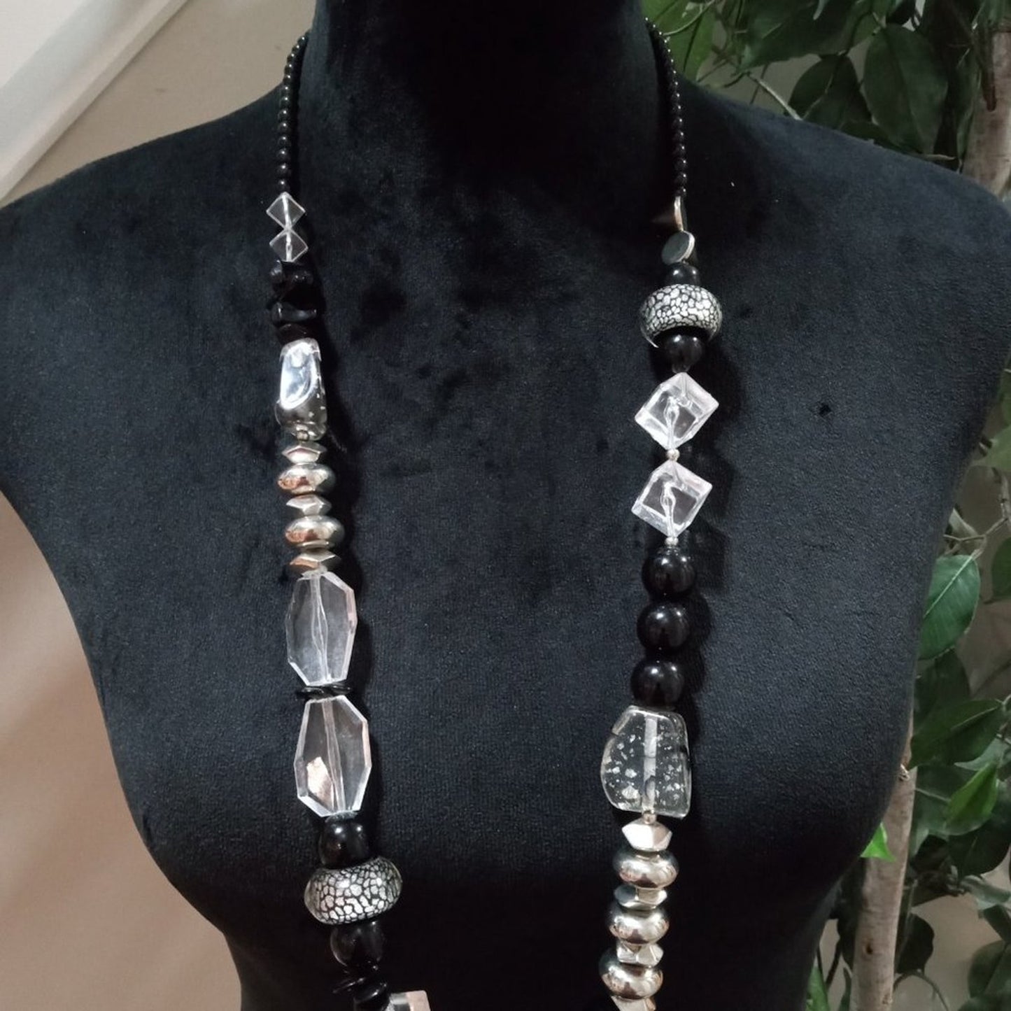 Womens Modern Fashion Chunky Rhinestones Beaded Long Necklace with Lobster Clasp