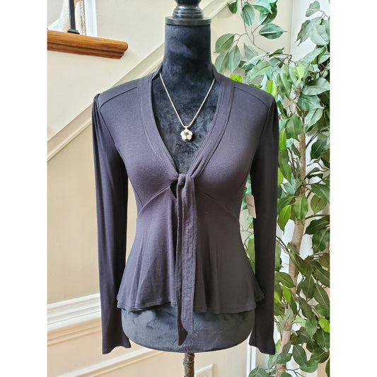 Free People Women Black Rayon V-Neck Long Sleeve Casual Top Blouse Size X-Small