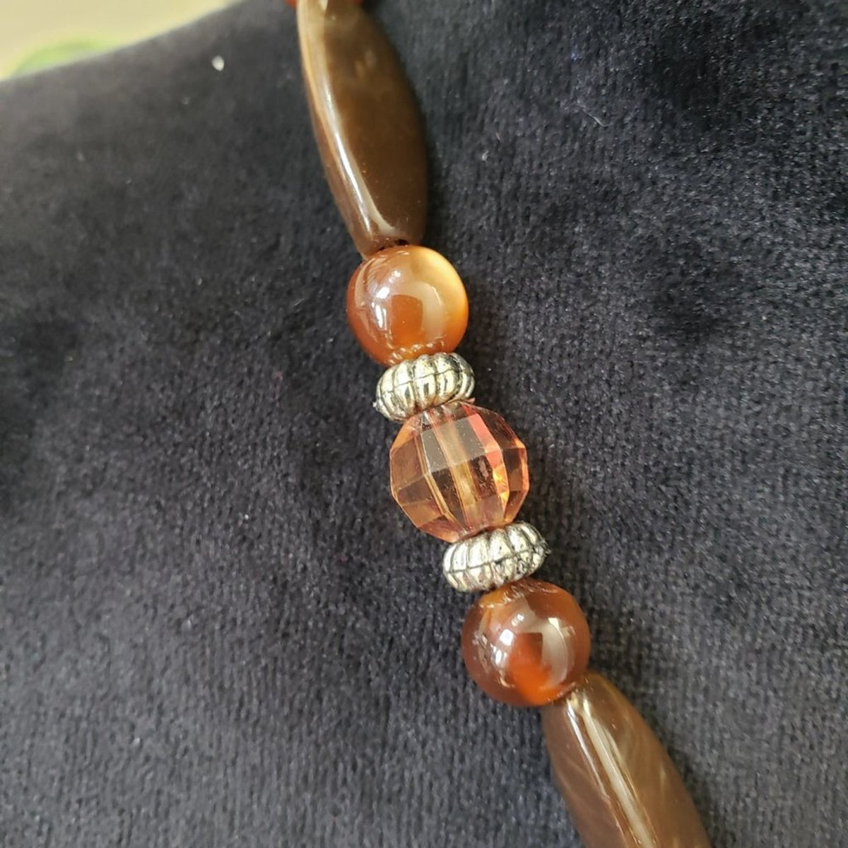 Womens Fashion Glass Beaded Brown Circle Donut Pendant Collar Necklace