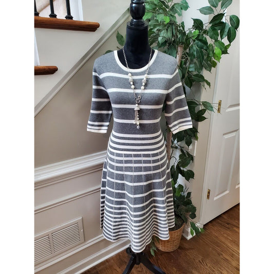 Danny and Nicole Womens Gray White Striped Rayon Round Neck Knee Length Dress L