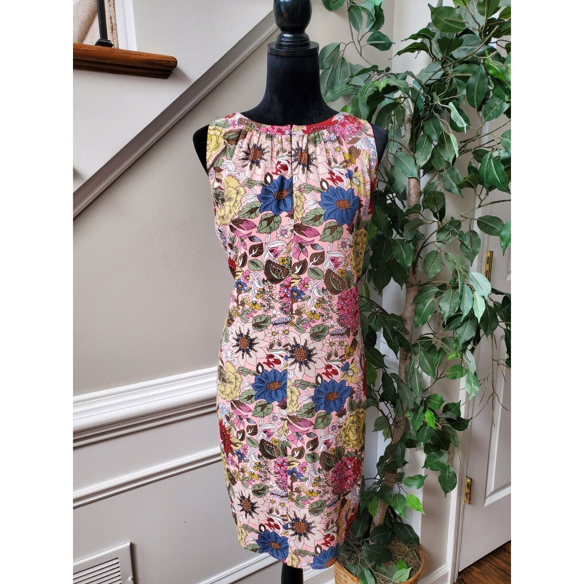 Loft Women's Floral Polyester V-Neck Sleeveless Casual Knee Length Dress Size L