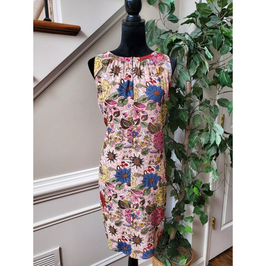 Loft Women's Floral Polyester V-Neck Sleeveless Casual Knee Length Dress Size L