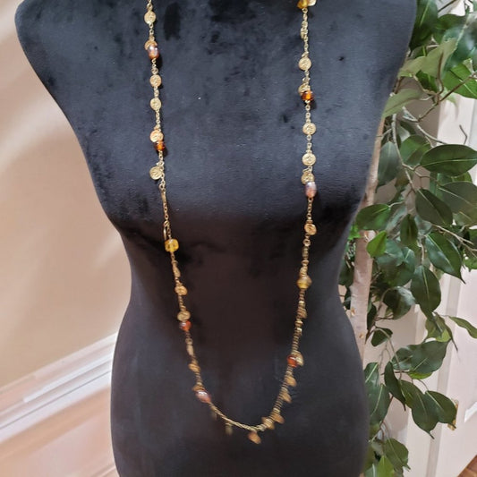 Womens Fashions Gold Tone Chain Multicolor Round Stones Collar Pendant Necklace