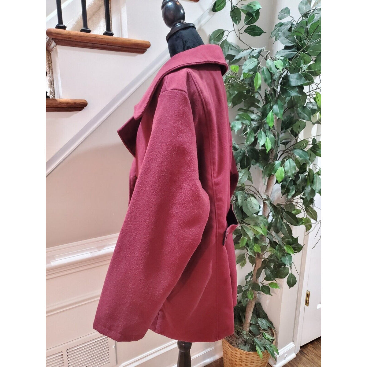 Me Jane Women Maroon Polyester Double Breasted Long Sleeve Buttons Front Coat 3X