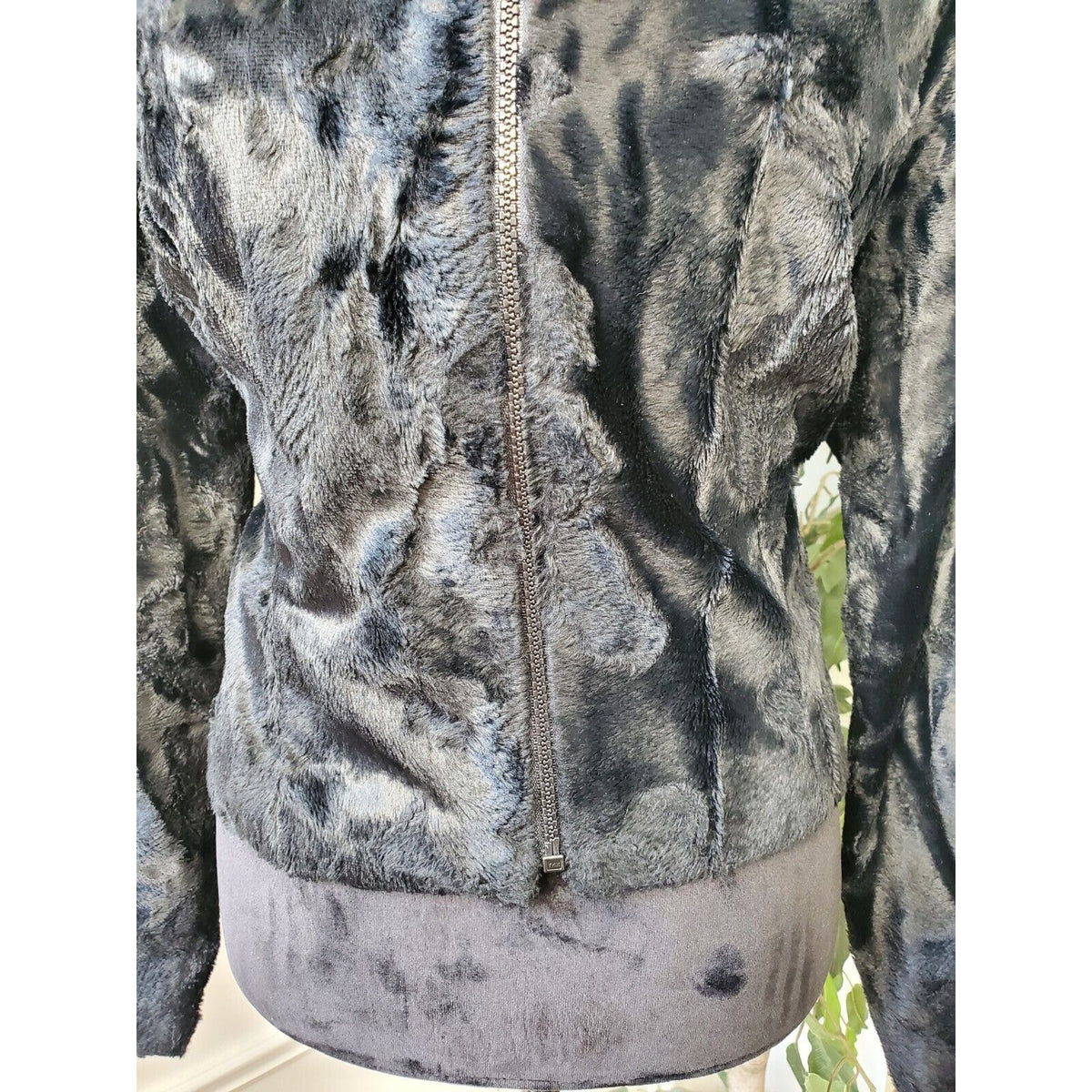Monika Turtle Studio Black Faux Fur Long Sleeve Casual Front Zip Jacket Large