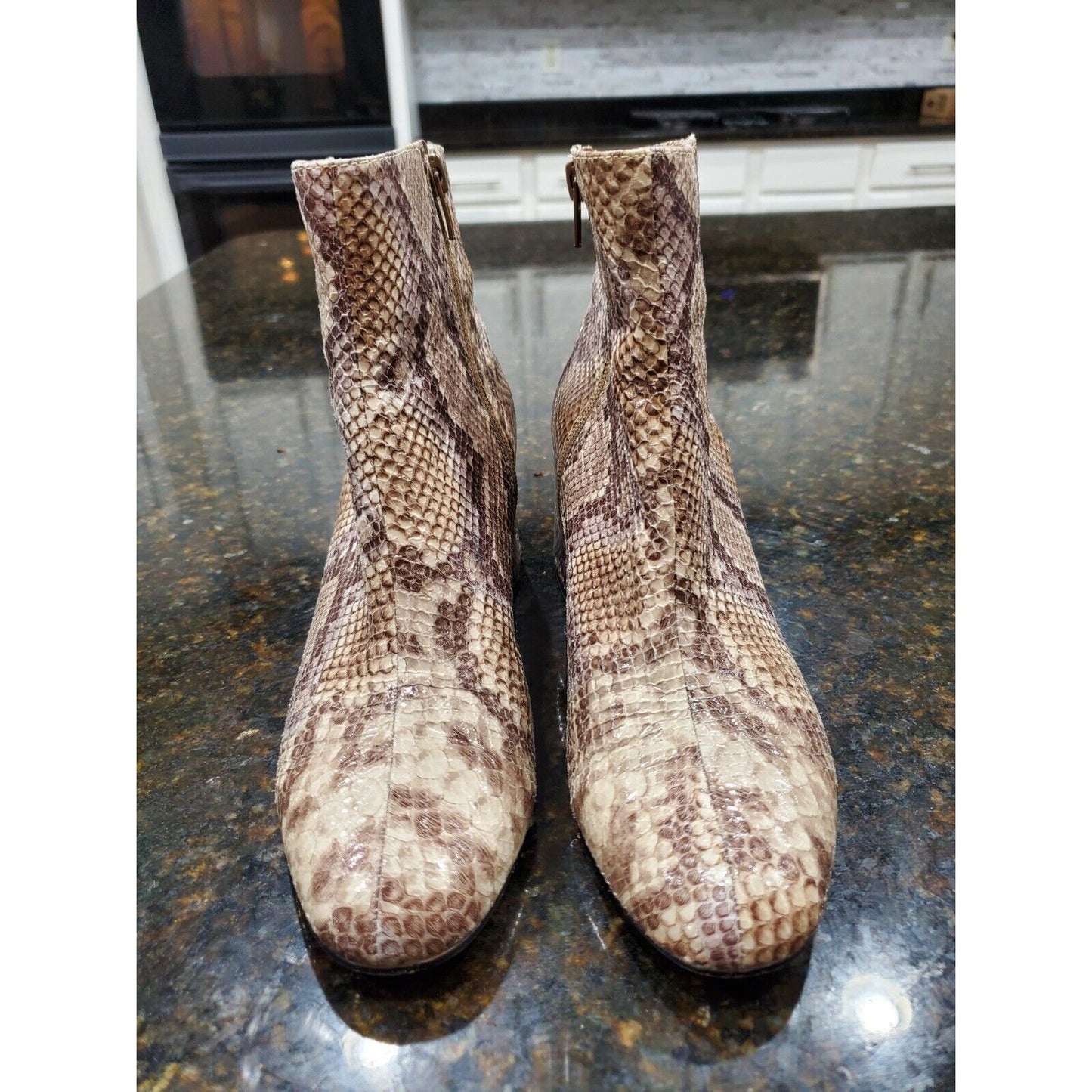Chinese Laundry Womens Davinna Taupe Ankle Boots Shoes Medium Faux Snake US 7