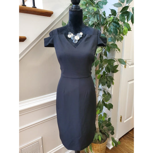 Adriana Papell Womens Black V Neck Cap Shoulder Sleeve Knee Lenght Dress Size 10