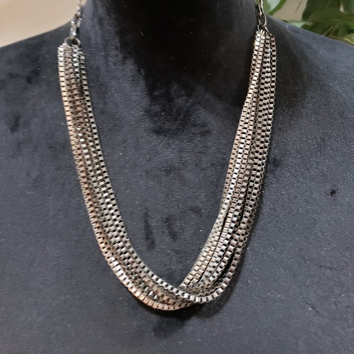 Womens Fashion Silver Tone Box Chain Multi Strand Necklace with Lobster Clasp
