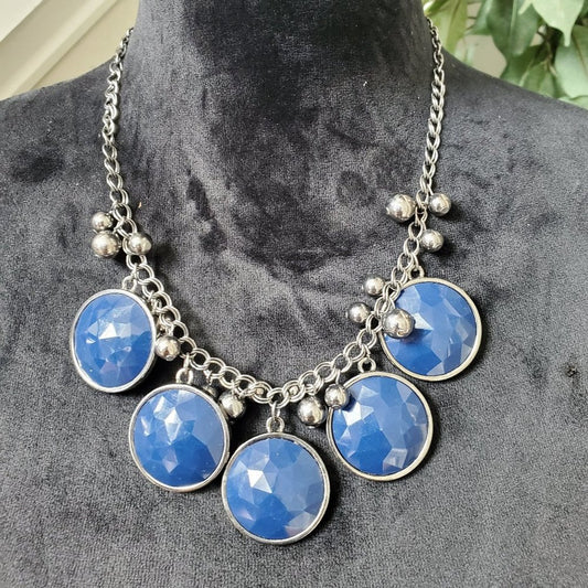 Womens Silver Tone Blue Round Ston with Lobster Clasp Jewelry Necklace