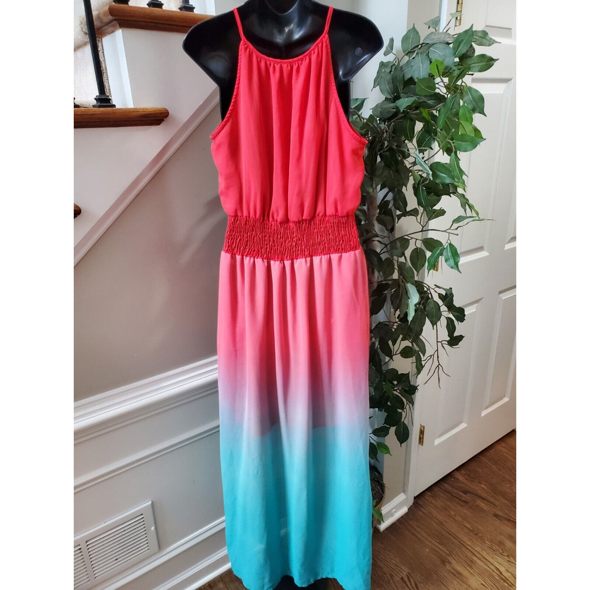 Truth Nyc Women's Red & Blue Polyester Round Neck Sleeveless Long Maxi Dress *XL
