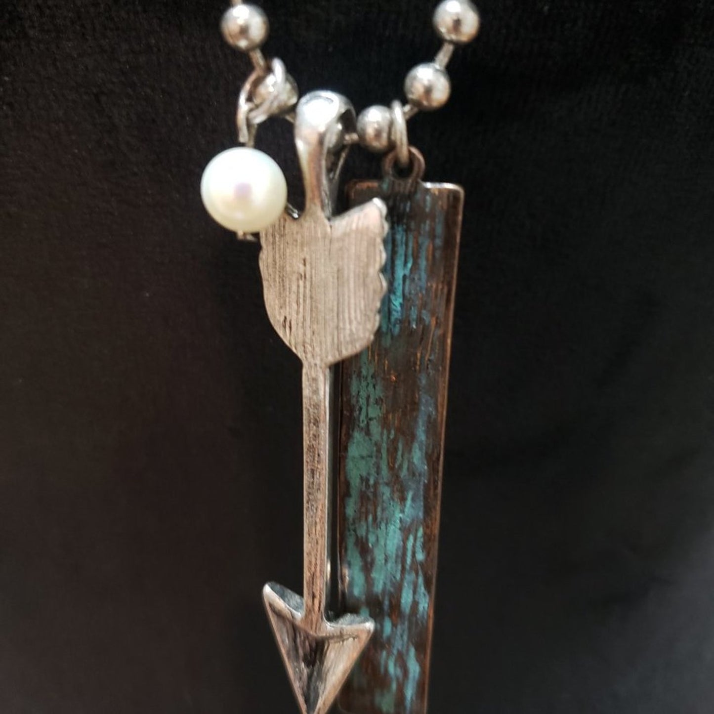 Womens  Gemstone and Silver Tone Arrow Charm Pendant Necklace with Lobster Clasp