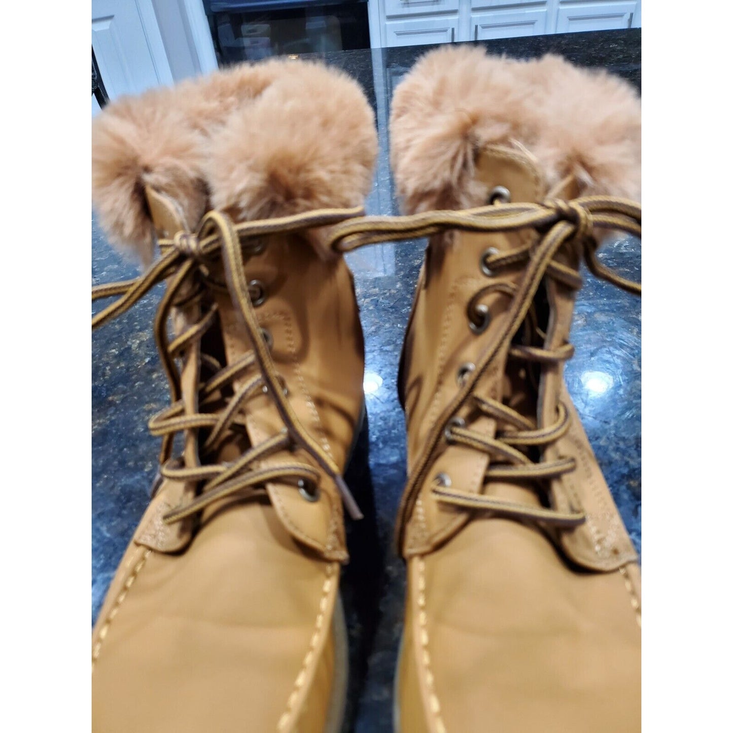 Belladia Women's Brown High Top Closed Toe Casual Fur Lace-Up Ankle Boots US 10