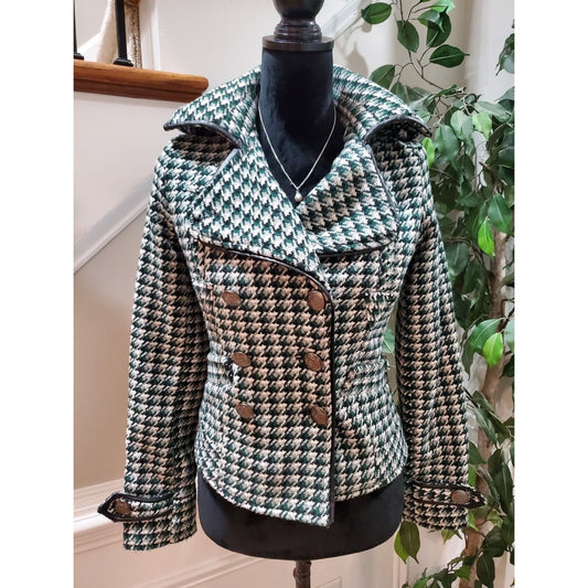JOUJOU Women's White & Green Polyester Double Breasted Long Sleeve Coat Size XS