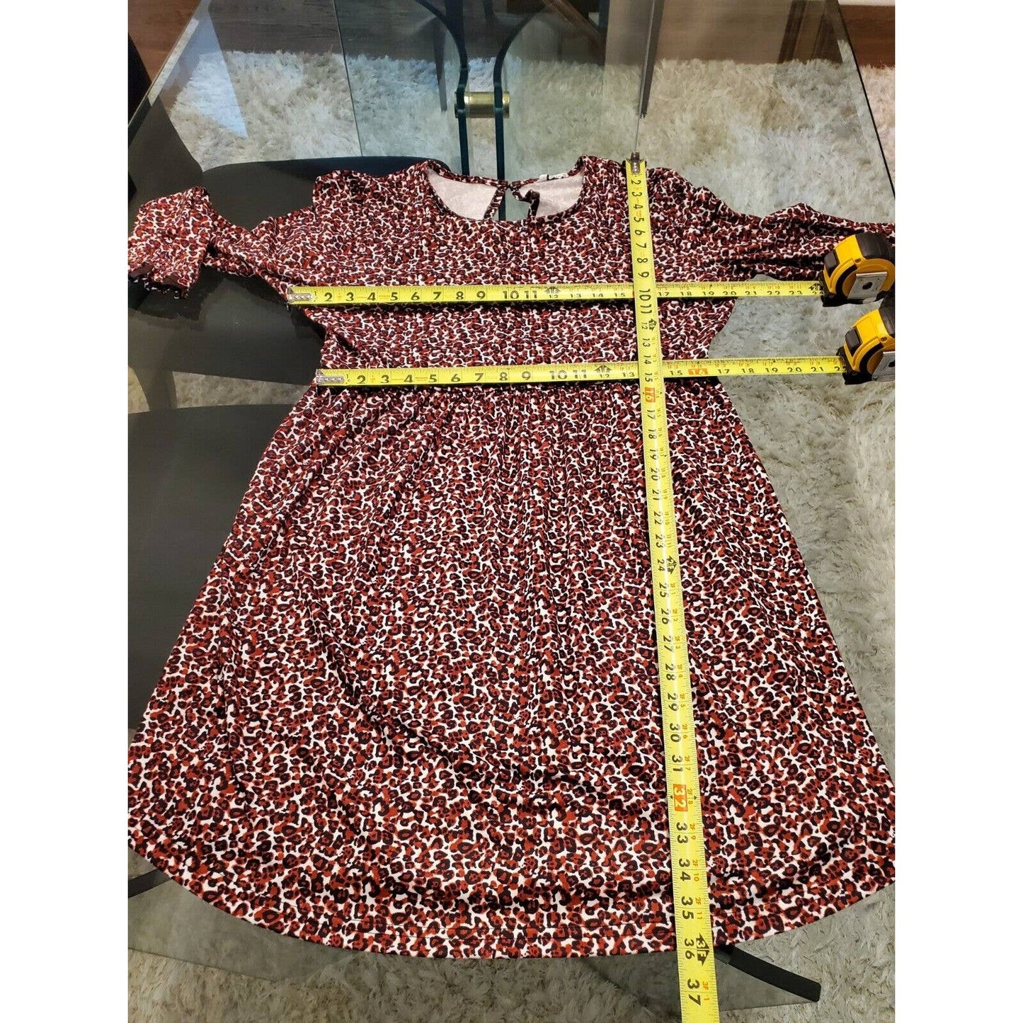 Reoria Women's Brown Polyester Round Neck Long Sleeves Knee Length Dress Size XL