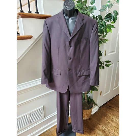 Claiborne Men's Brown 100% Wool Single Breasted Blazer & Pant 2 Piece Suit 44R