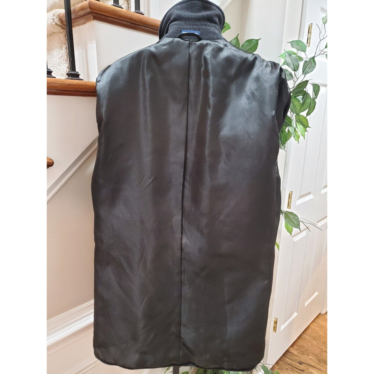 Stafford Mens Black Solid Long Sleeve Collared Button Front Casual Coat Size 38R