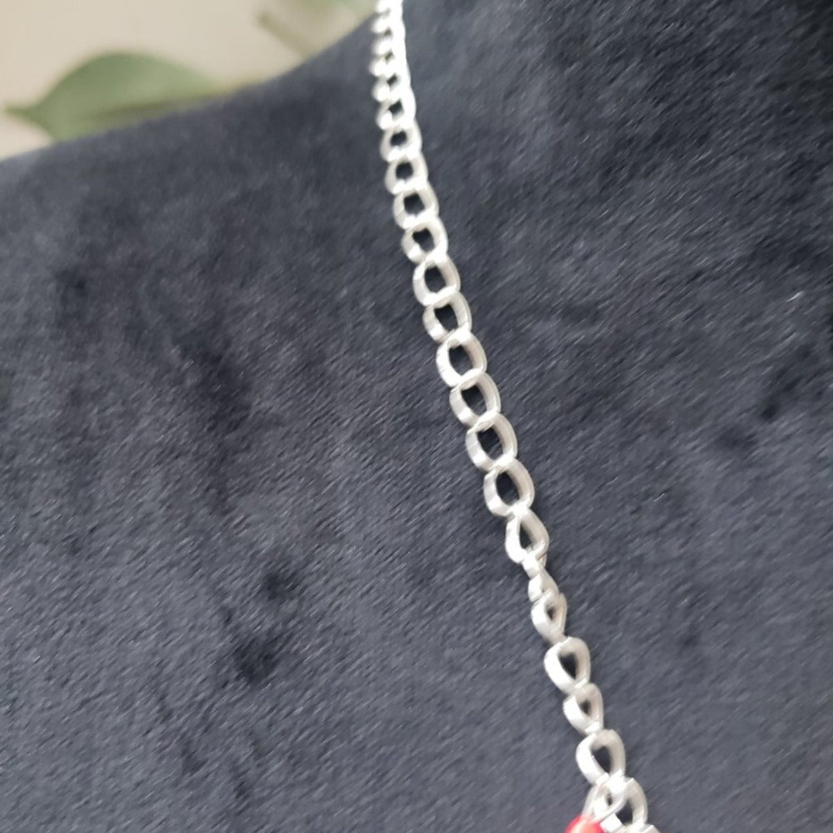 Womens Silver Chain Binge Red Stone Beaded Statement Necklace with Lobster Clasp