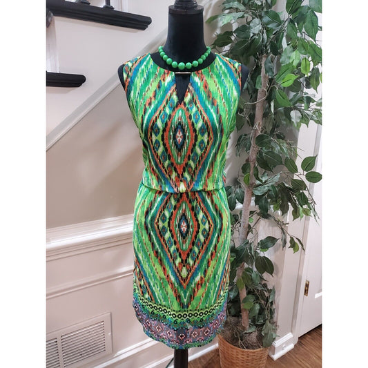 Tiana B Womens Multicolor Round Neck Sleeveless Pleated Knee Length Dress Size 8