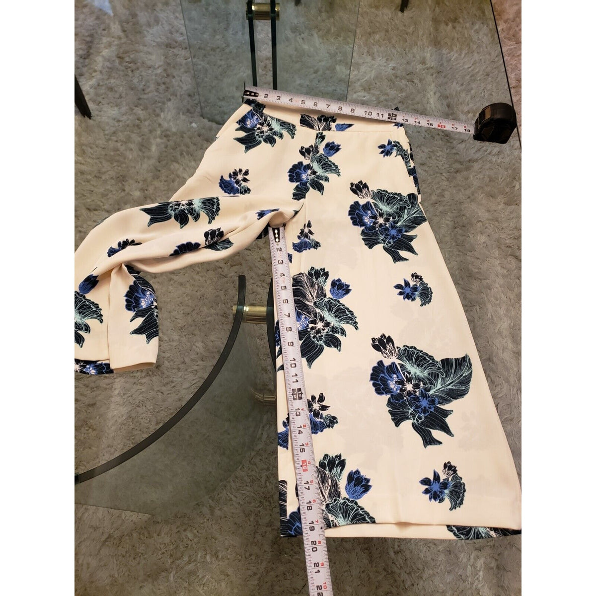 H&M White Floral Polyester Cropped High Rise Culottes Wide Leg Capri Pant 2