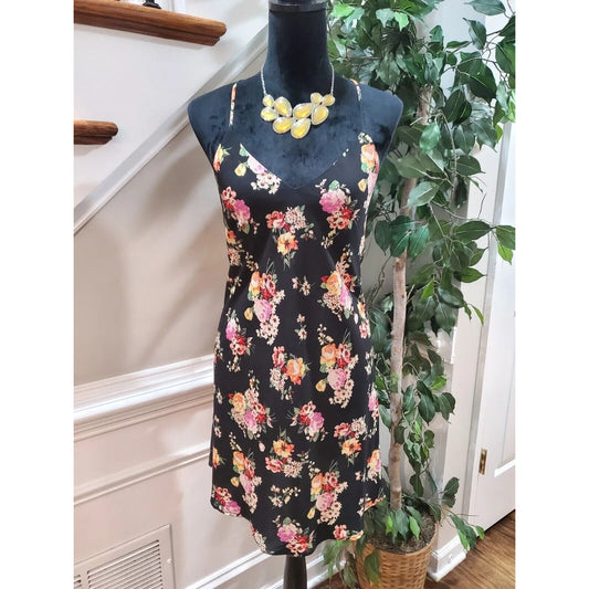 Sage Women's Black Floral Polyester V-Neck Sleeveless Knee Length Dress Size S
