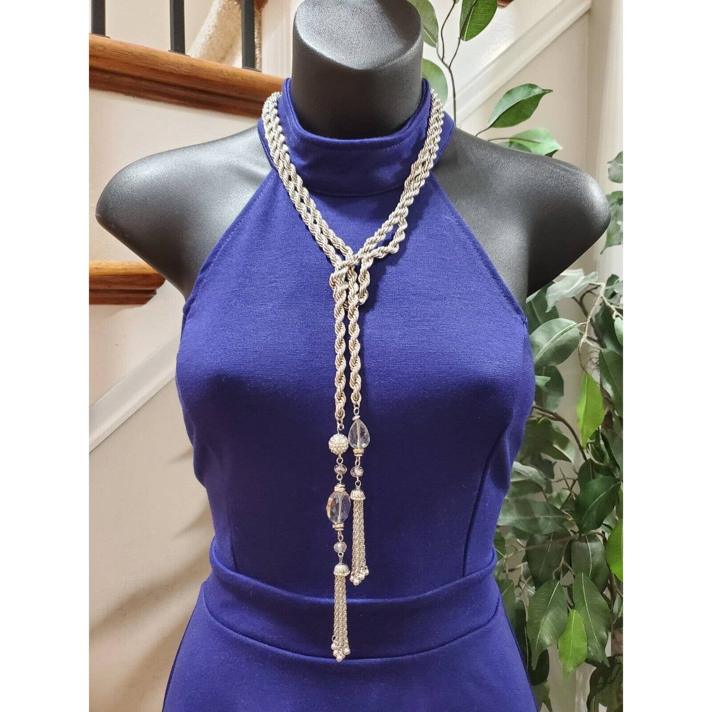 Mushare Women's Blue Rayon Halter Neck Sleeveless Knee Length Dress Size X-Small