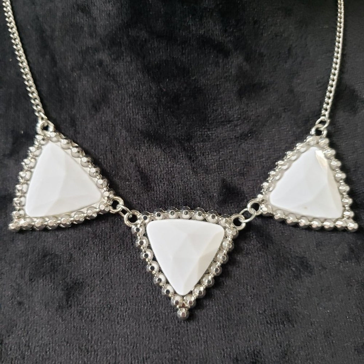 Womens Mother of Pearl Gemstone Triangle Pendant Necklace
