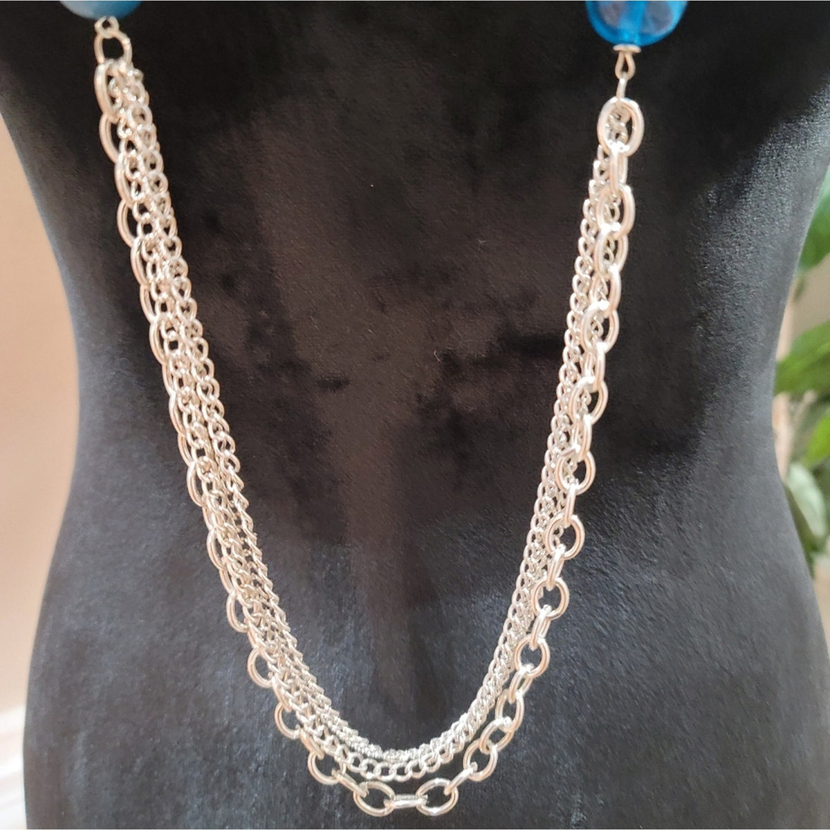 Teal and Silver Long Necklace