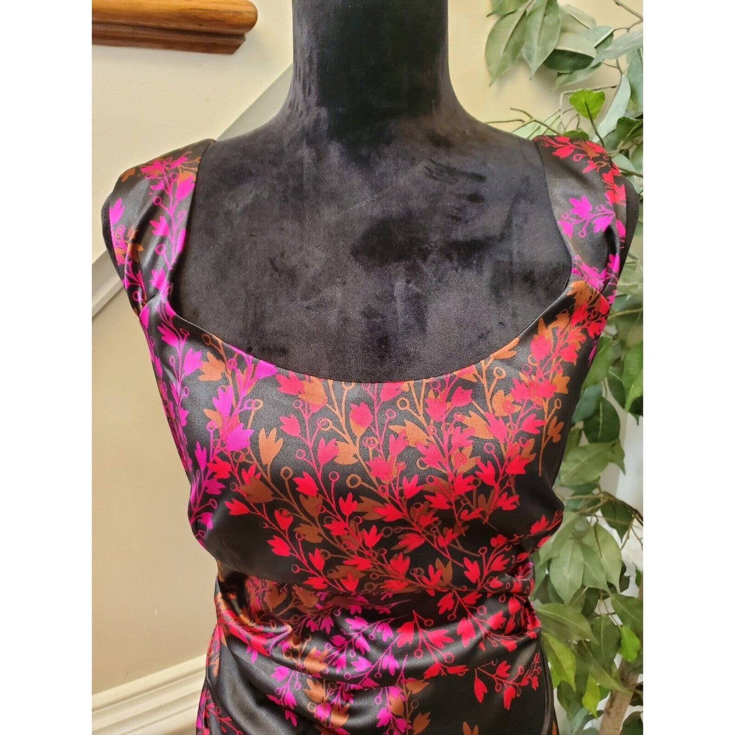 London Style Women Floral Polyester Square Neck Sleeveless Knee Length Dress 12