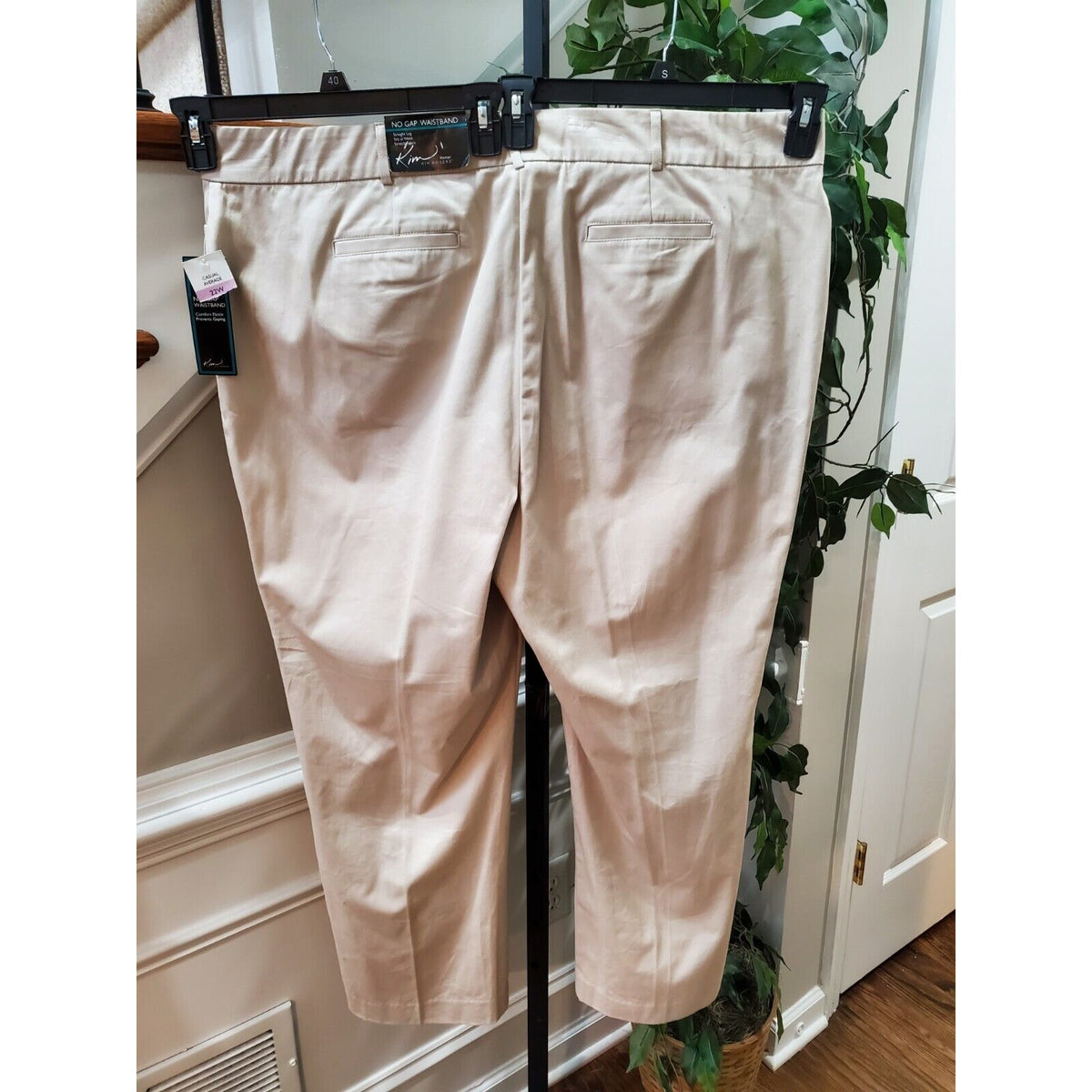 Kim Rogers Womens Beige Solid Cotton Straight Leg Casual Stretch Pants Size 22