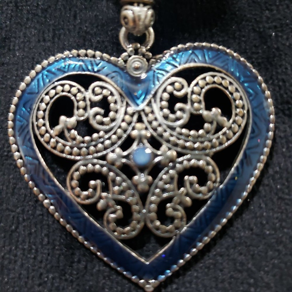 Womens Fashion Blue Collar Pendant Heart Locket Necklace with Lobster Clasp