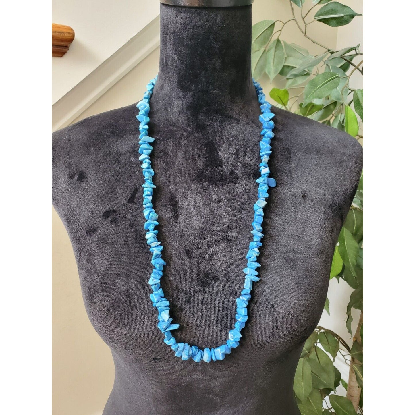 Vintage Turquoise Blue Stone Natural Chips Long Fashion Jewelry Necklace
